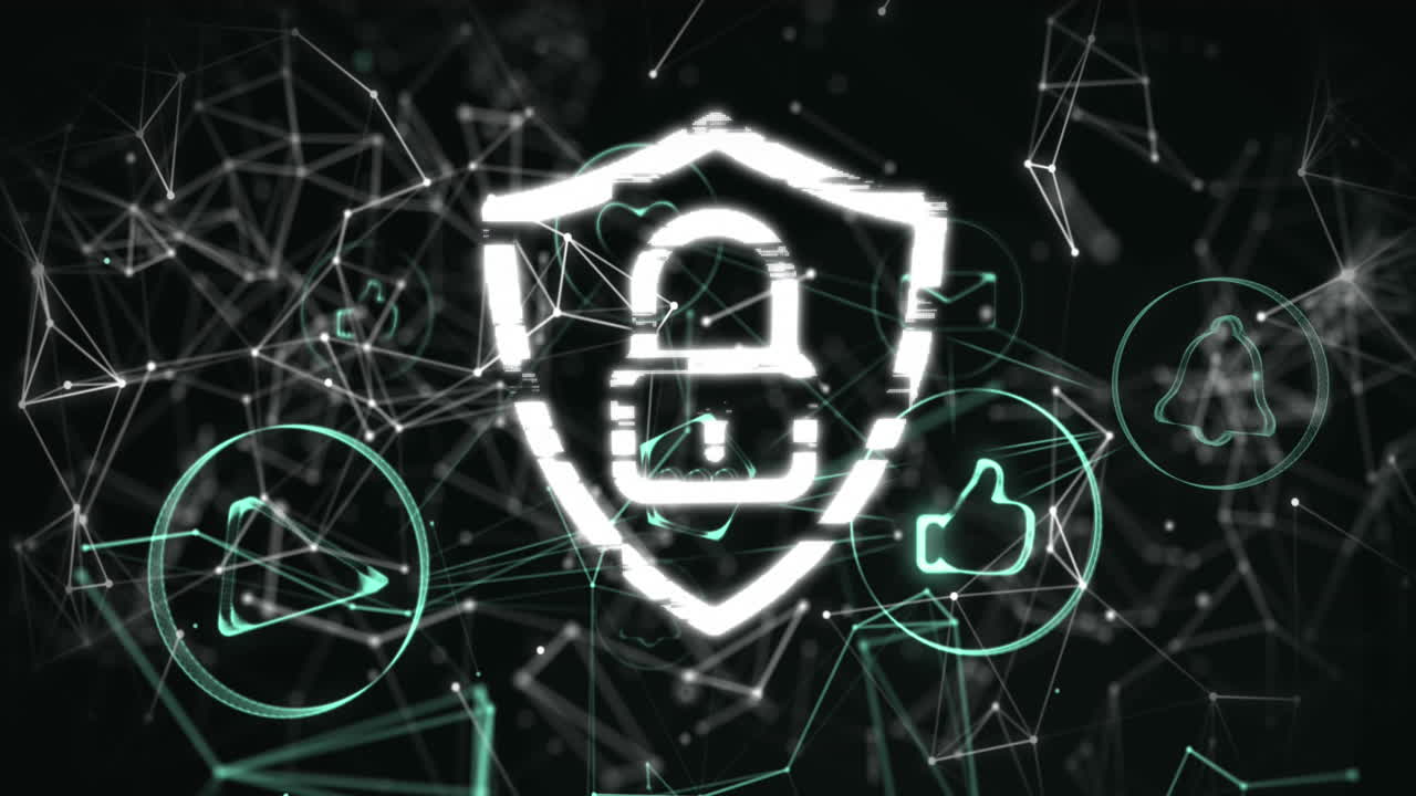 анимация онлайнового замка безопасности с цифровыми значками и сетями соединений