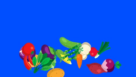 verduras de dibujos animados que caen en el canal alfa