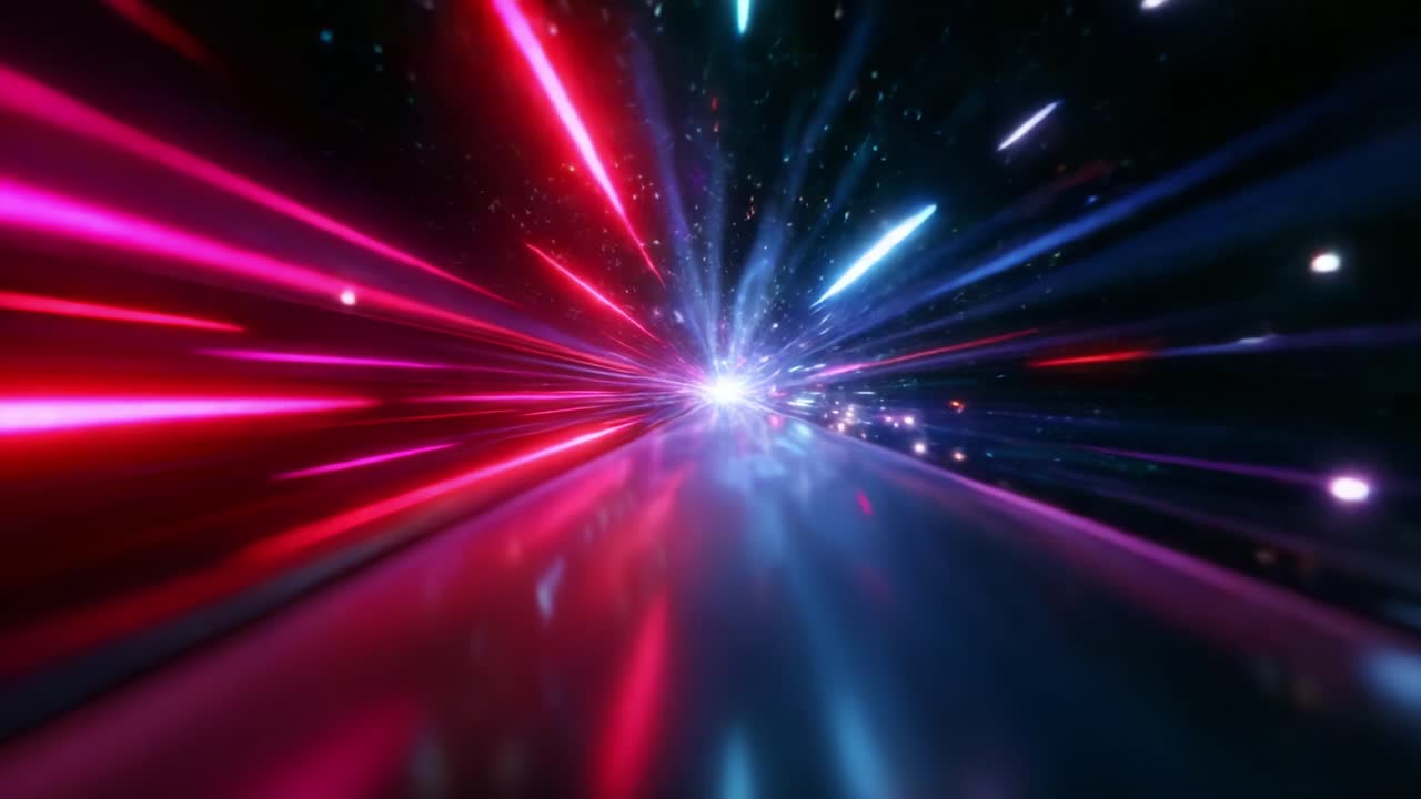 A Captivating Journey Through a Futuristic Tunnel of Light: An Immersive Experience with Vivid Colors and Dynamic Motion Capturing the Essence of Speed and Energy