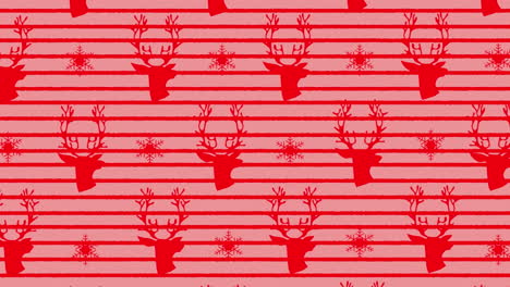 animation of christmas reindeer pattern over stripes on pink background