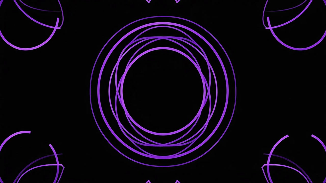 Abstrakte violette geometrische Kreise rotierend auf schwarzem Hintergrund