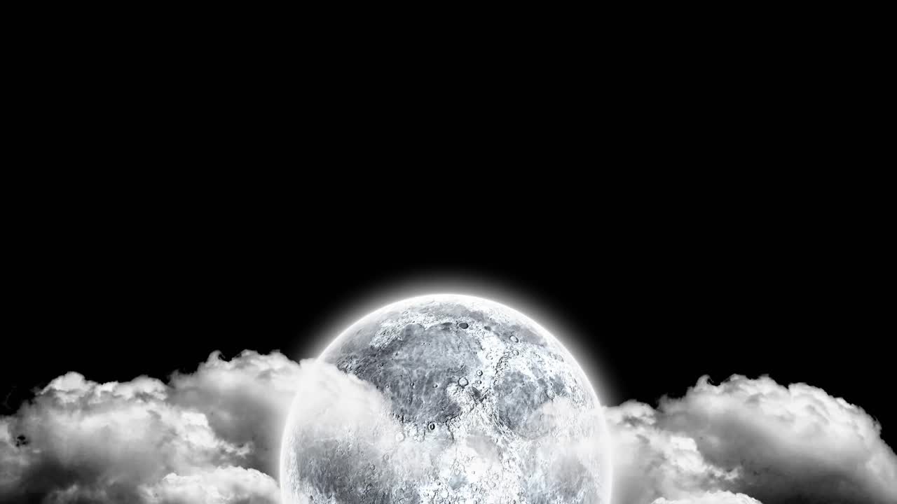 animación de la luna y las nubes moviéndose sobre un fondo negro