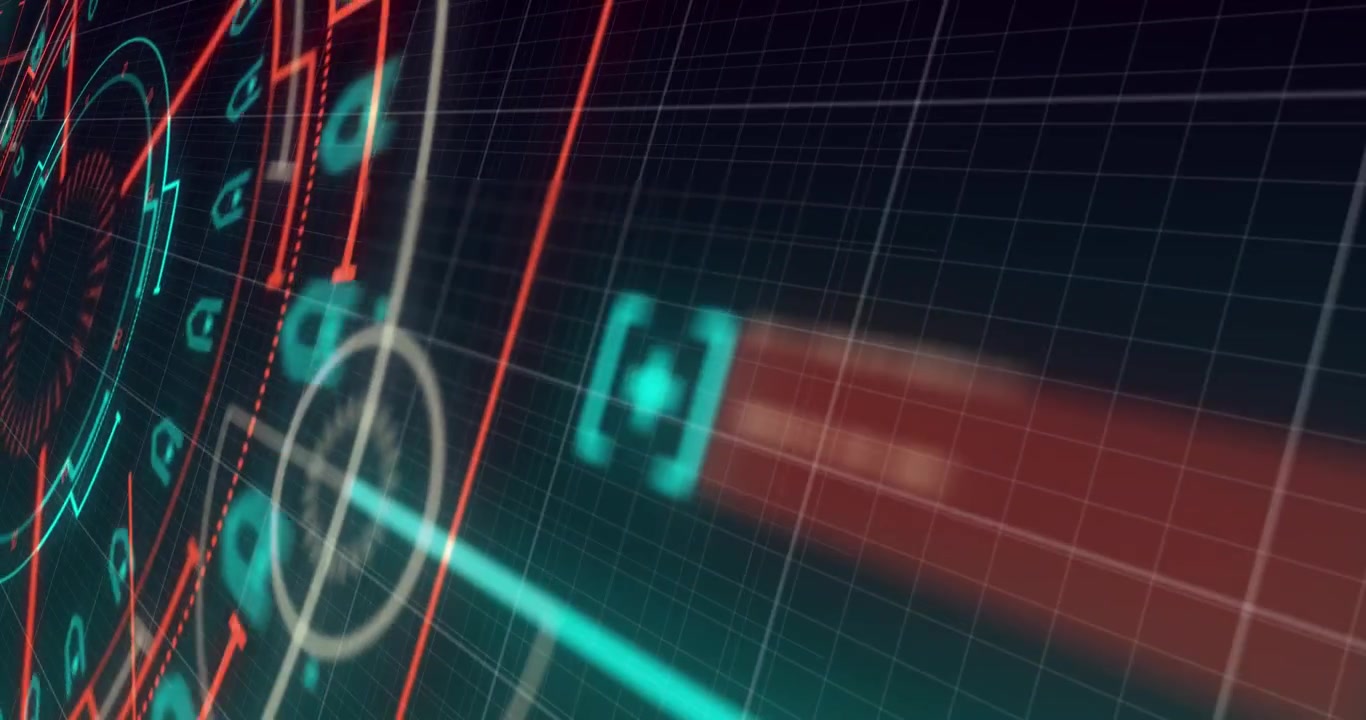 Animated Digital HUD Displaying Data and Network Connections