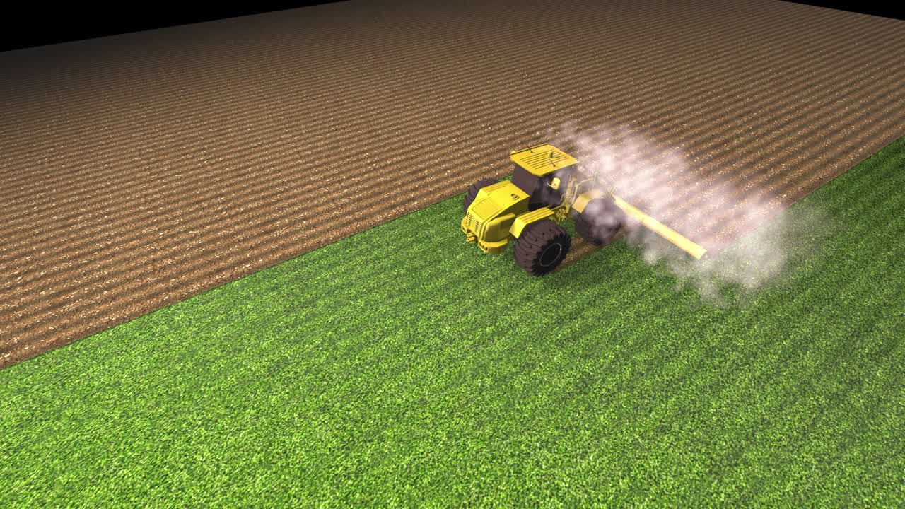 바인 하베스터의 조류의 시야. 밀에서 수확. 농업 테마에 대한 산업 인력. 현실적인 애니메이션. 비디오 루프. 땅을 다.