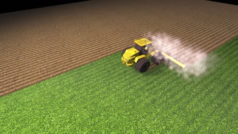 una vista de pájaro de una cosechadora combinada. cosecha de un campo de trigo. personal industrial sobre el tema agrícola. animación realista. bucle de video. arar la tierra