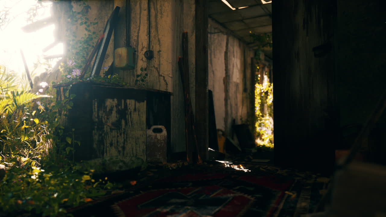 자연으로 뒤인 버려진 집