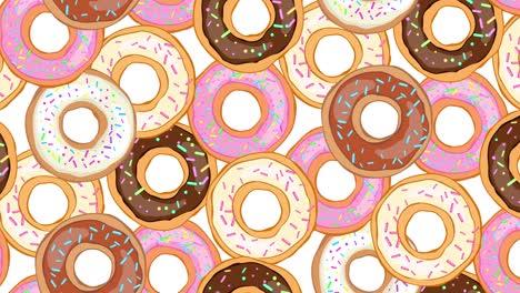 animation seamless loop pattern colorfulred donuts. donut with icing sprinkled with grains. design for your ad, holiday designs, party, birthday, invitation. 4k video graphic animation