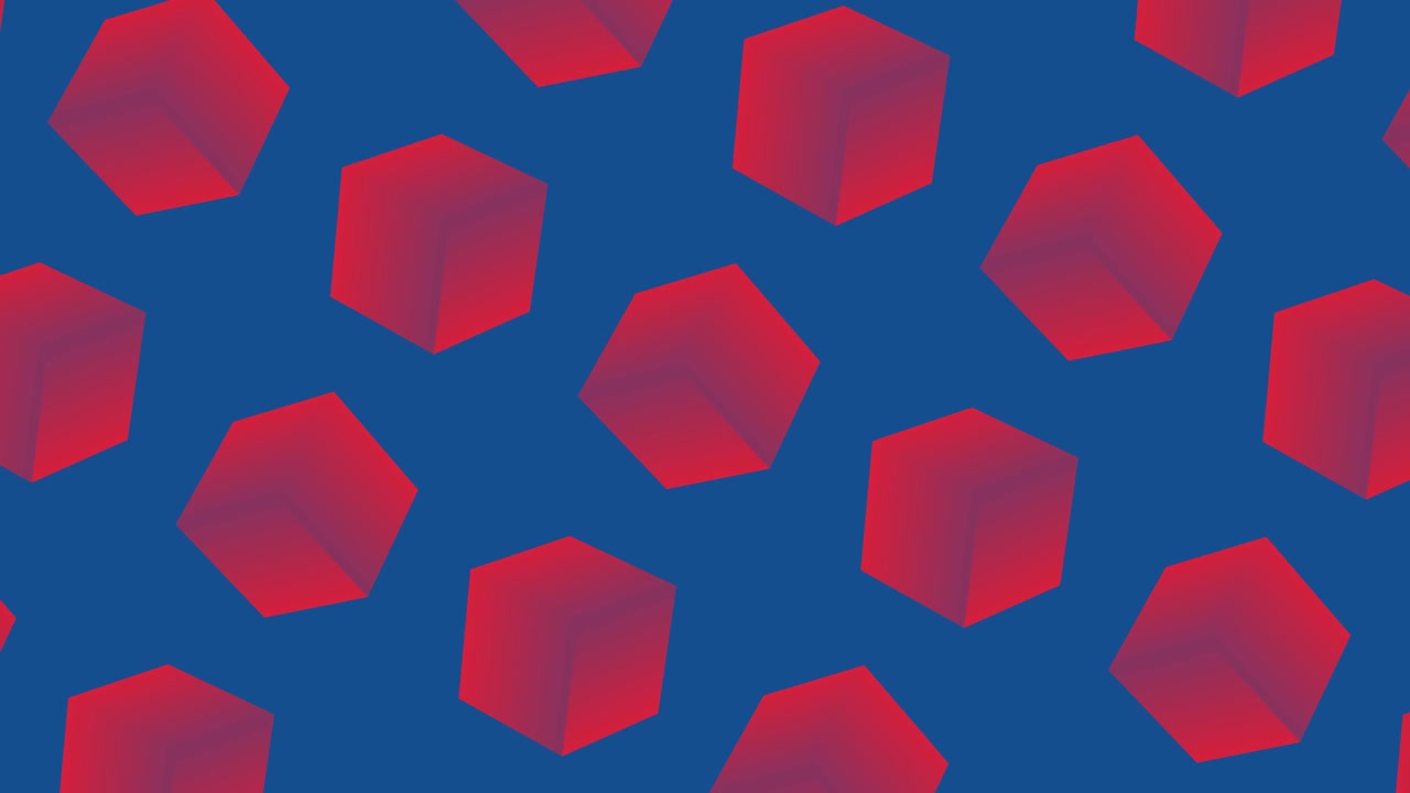 Seamless Loop of Rotating Red 3D Cubes on Blue Background
