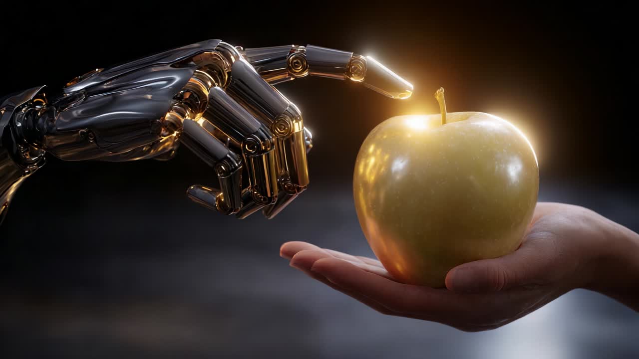 Robot Hand Offering Apple