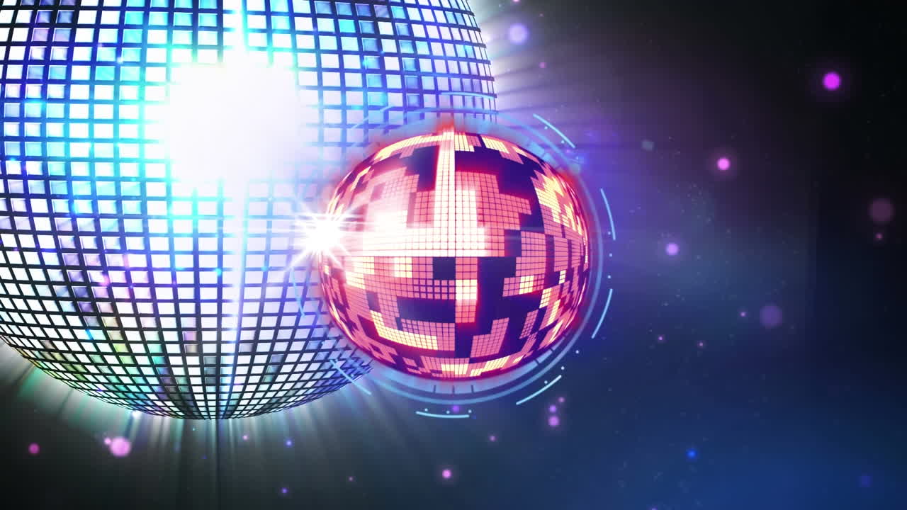 animación de una pelota de discoteca sobre puntos brillantes sobre un fondo negro
