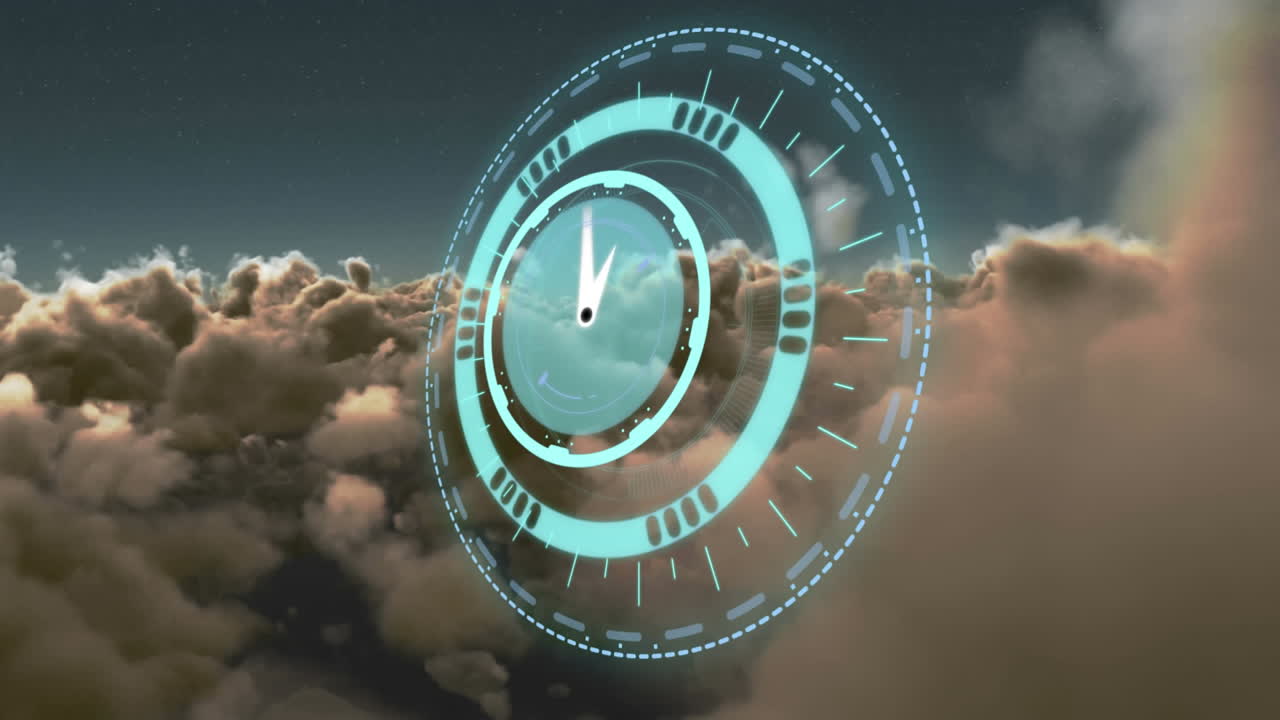 구름 위의 시계 손으로 회전하는 안전 잠금의 애니메이션