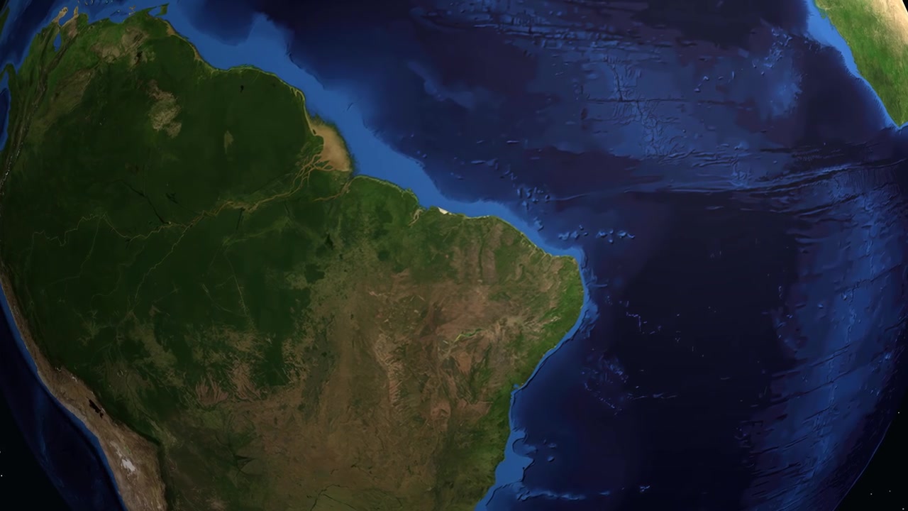 Animazione digitale che si ingrandisce dallo spazio su Teresina, Brasile, con statistiche sulla popolazione e un indicatore di posizione.