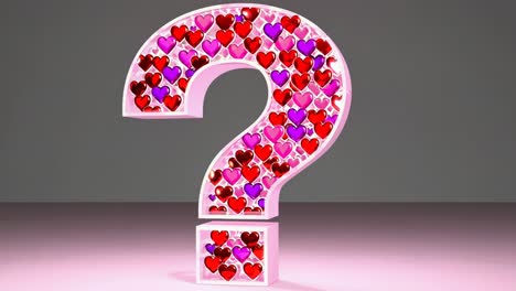 signo de interrogación rosado con corazones
