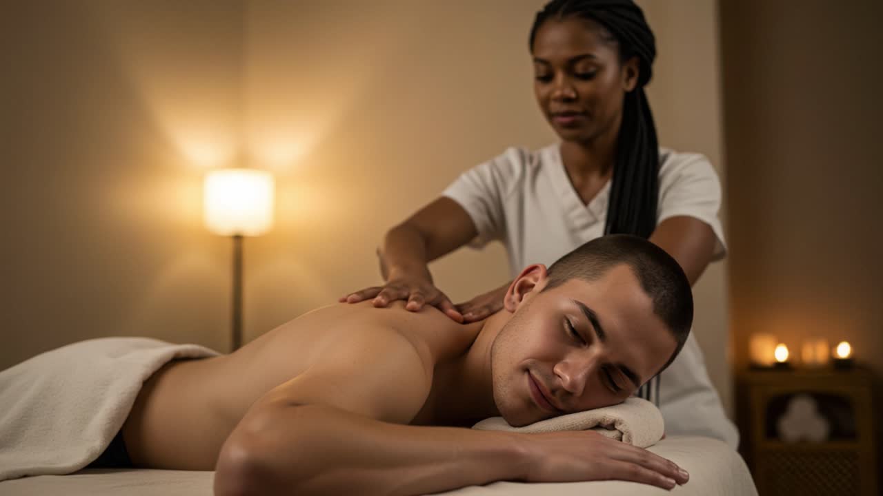 Relaxing Spa Treatment: An Intimate Moment of Bliss During a Therapeutic Massage Session with Focus on Calmness, Rejuvenation, and Wellbeing