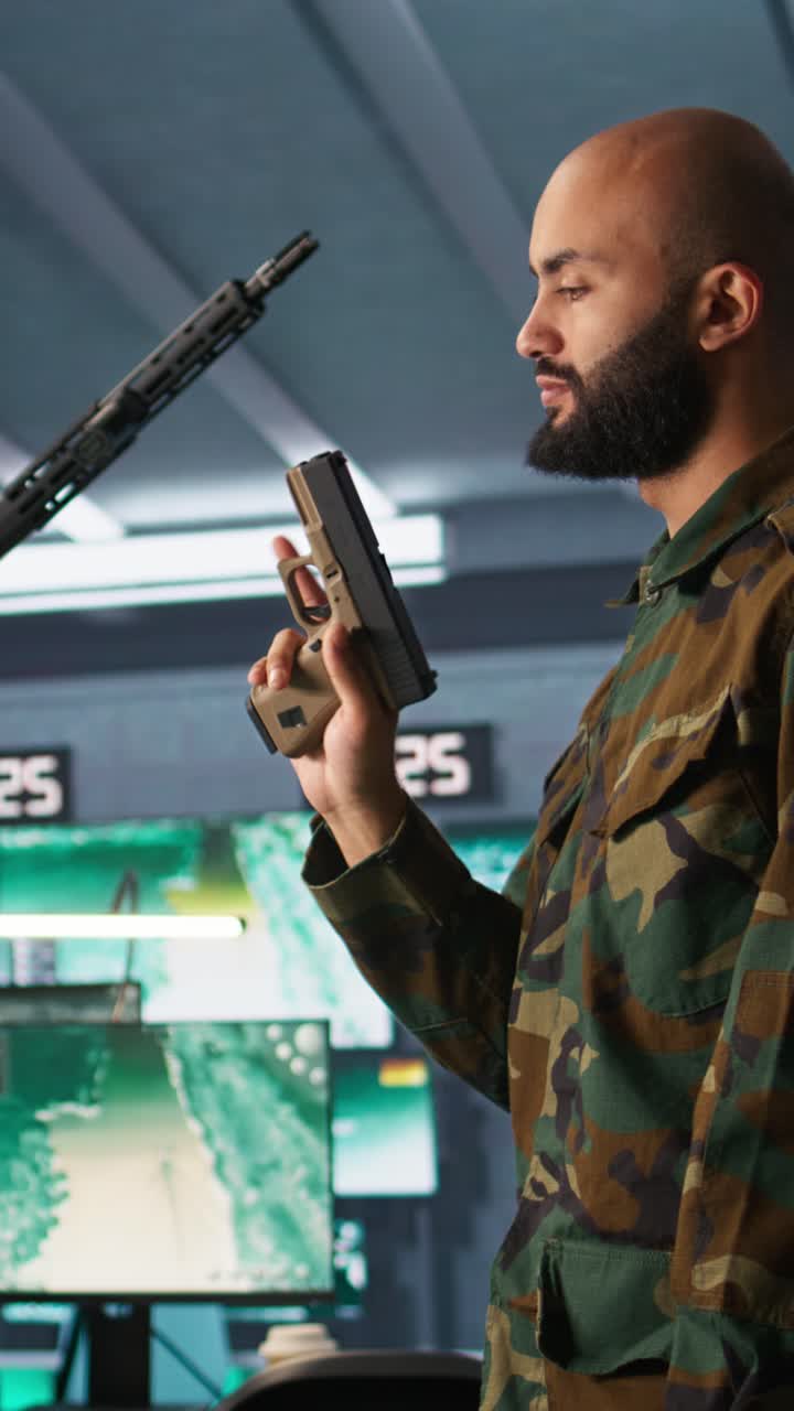 Vertical video Operatives conducing anti terrorism mission, loading weapons
