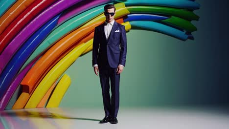 stylish man in a suit against a colorful background