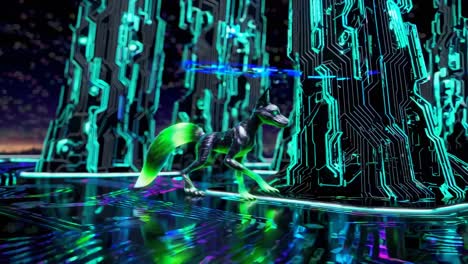 Cyberpunk Fox in a Futuristic Circuit City