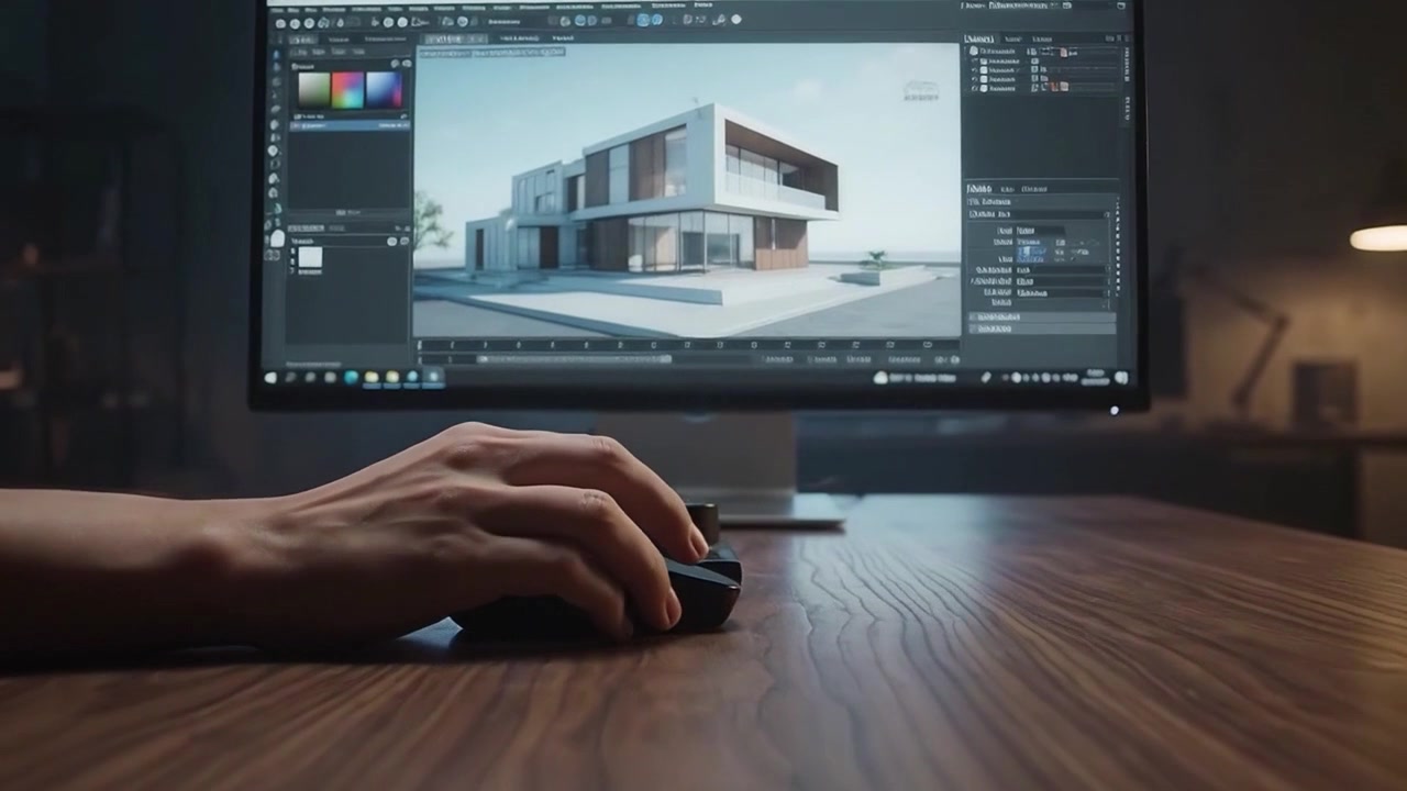 Arquiteto utilizando software de modelagem 3D no computador
