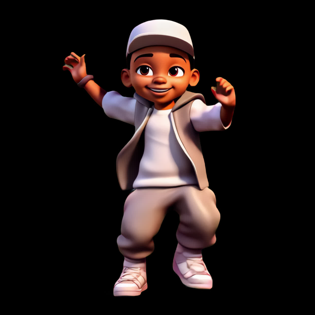 Animated joyful dancing child character animation isolated asset, transparent 4K video, alpha