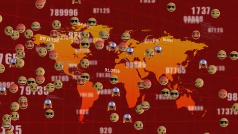 Animation-Digitaler-Emoji-Symbole-über-Der-Weltkarte