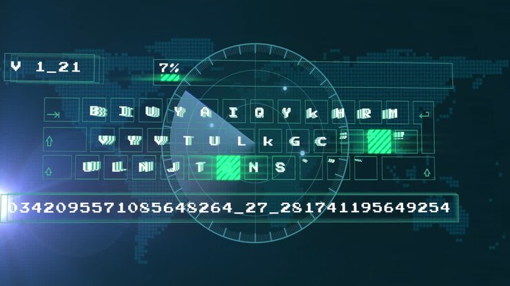 Animation of round scanner scanning over data processing against world map on blue background