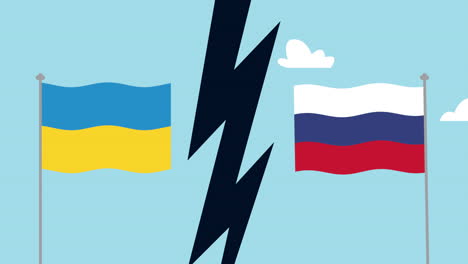 ukraine and russian flags animation