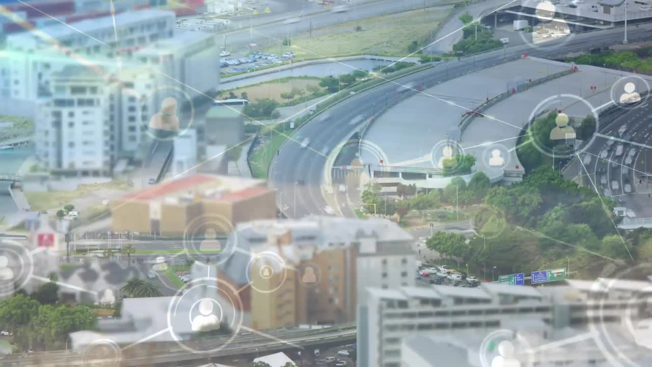 도시 풍경에 대한 연결 네트워크의 애니메이션