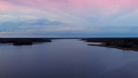 aerial dolly shot of charzykowy lake in pomeranian voivodeship, poland