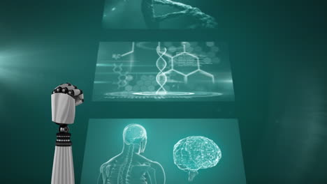 mano robótica haciendo un puño contra el procesamiento de datos médicos