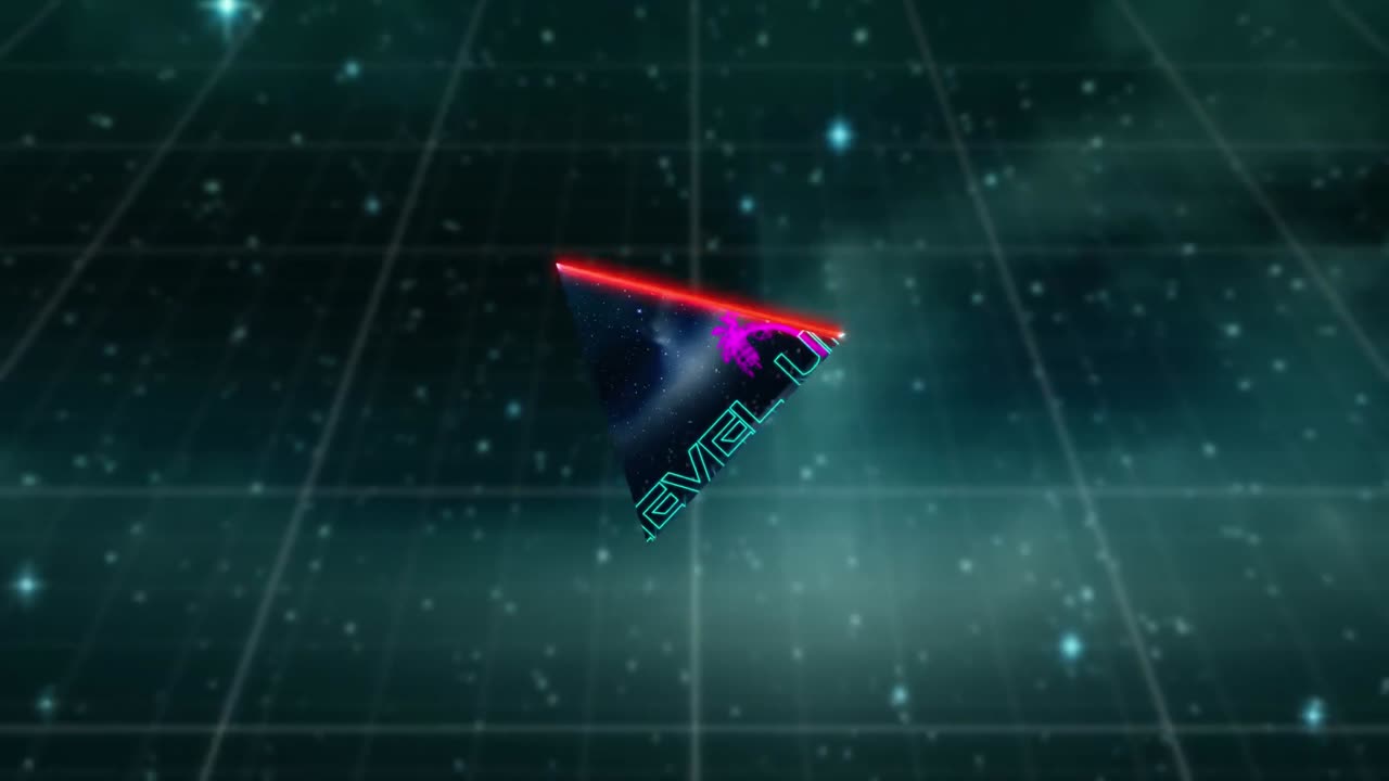 애니메이션 빈티지 비디오 게임 화면 네온 단어 레벨 업 작성