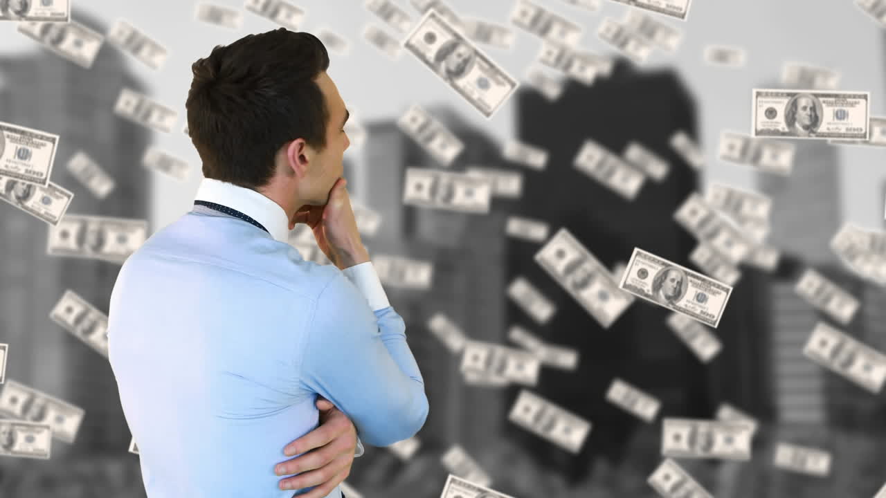 考える男と浮かぶお金