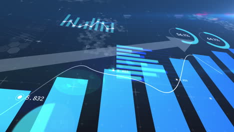 animation of financial data processing, arrow pointing up and statistics