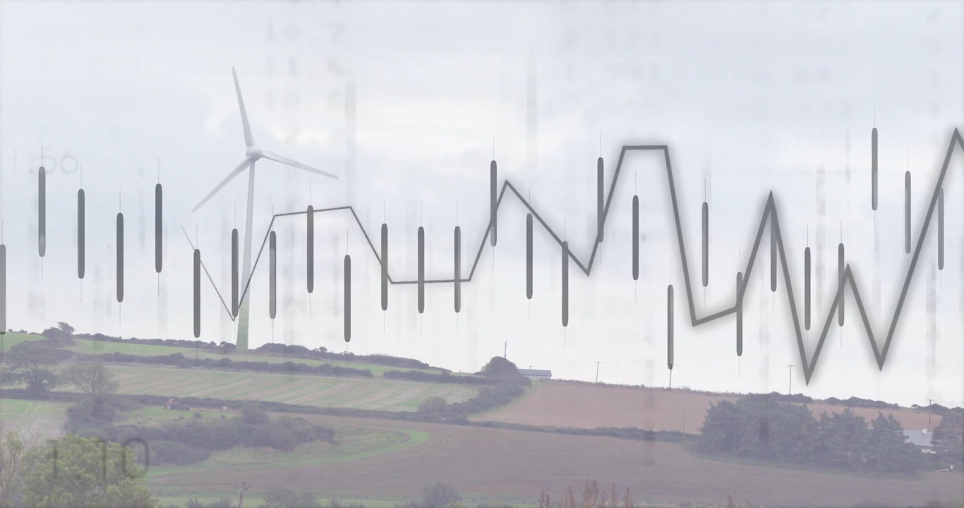 Sensor data updating bar chart and line animating with values over turbine monitoring energy