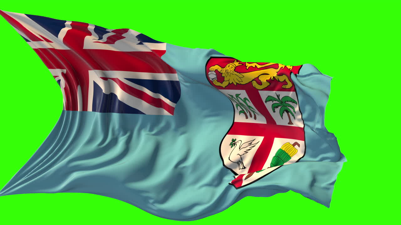 Waving Flag of Fiji on Green Screen