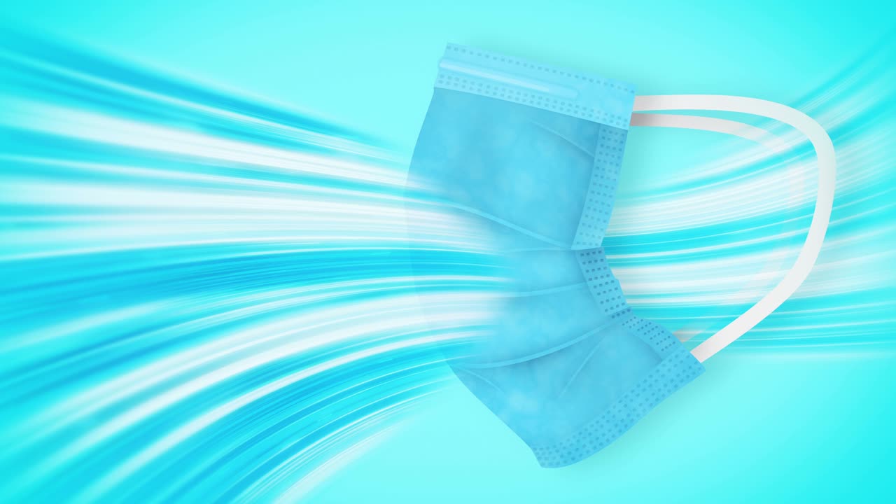 바이러스에 대한 현실적인 의료 얼굴 마스크. 마스크 착용과 호흡. 건강 관리 개념. 호흡. 오염 된 공기로부터 보호. 루프 애니메이션.