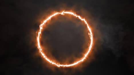 animación de una sombra gris sobre un círculo de fuego sobre fondo negro