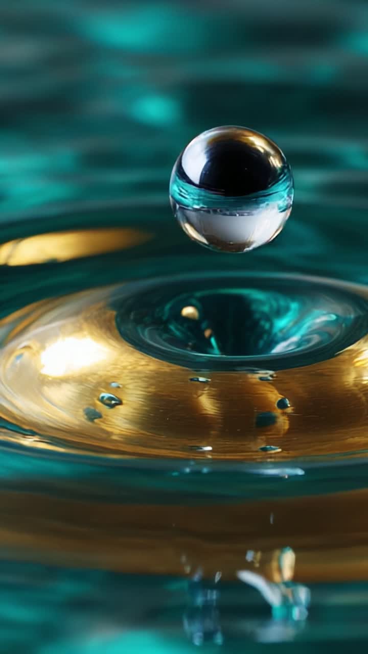 A Captivating Journey of Droplet Dynamics: Exploring the Intriguing Interaction of Water Drops on Vibrant Metallic Surfaces Glimmering Under The Reflective Light and Colorful Depths