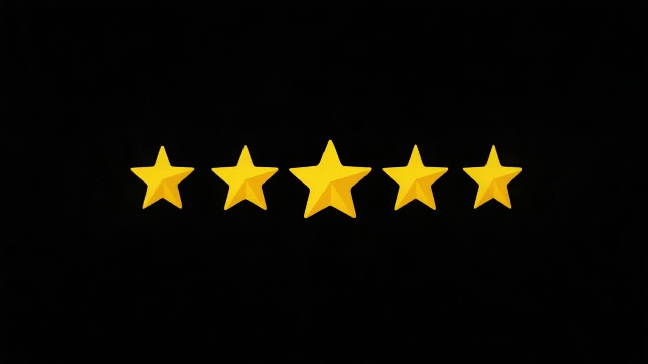 Illustration of Five Golden Stars Against a Black Background, Representing Rating or Review System for Products, Services, or Experiences