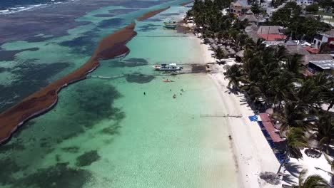 Vista-Aérea-De-Las-Barreras-De-Sargazo-En-Una-Playa-En-El-Caribe-Mexicano