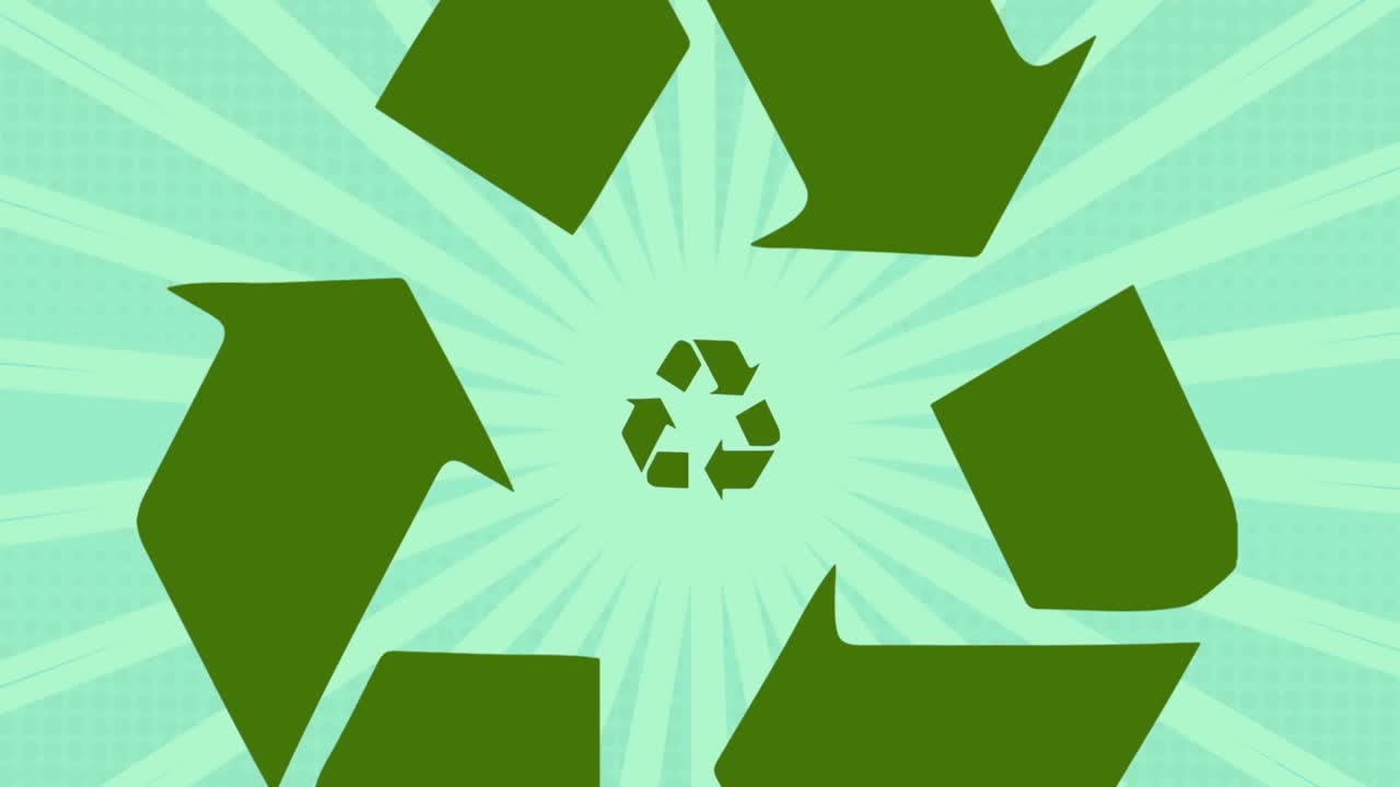 animación del símbolo de reciclaje sobre fondo verde