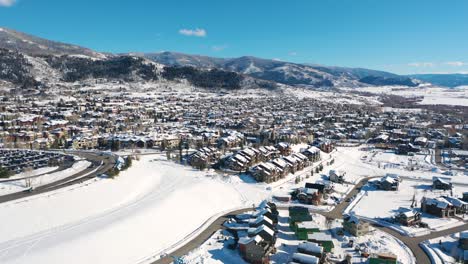 panorama of dense neighborhood houses and homes in mountain town of steamboat springs, colorado and ski resort