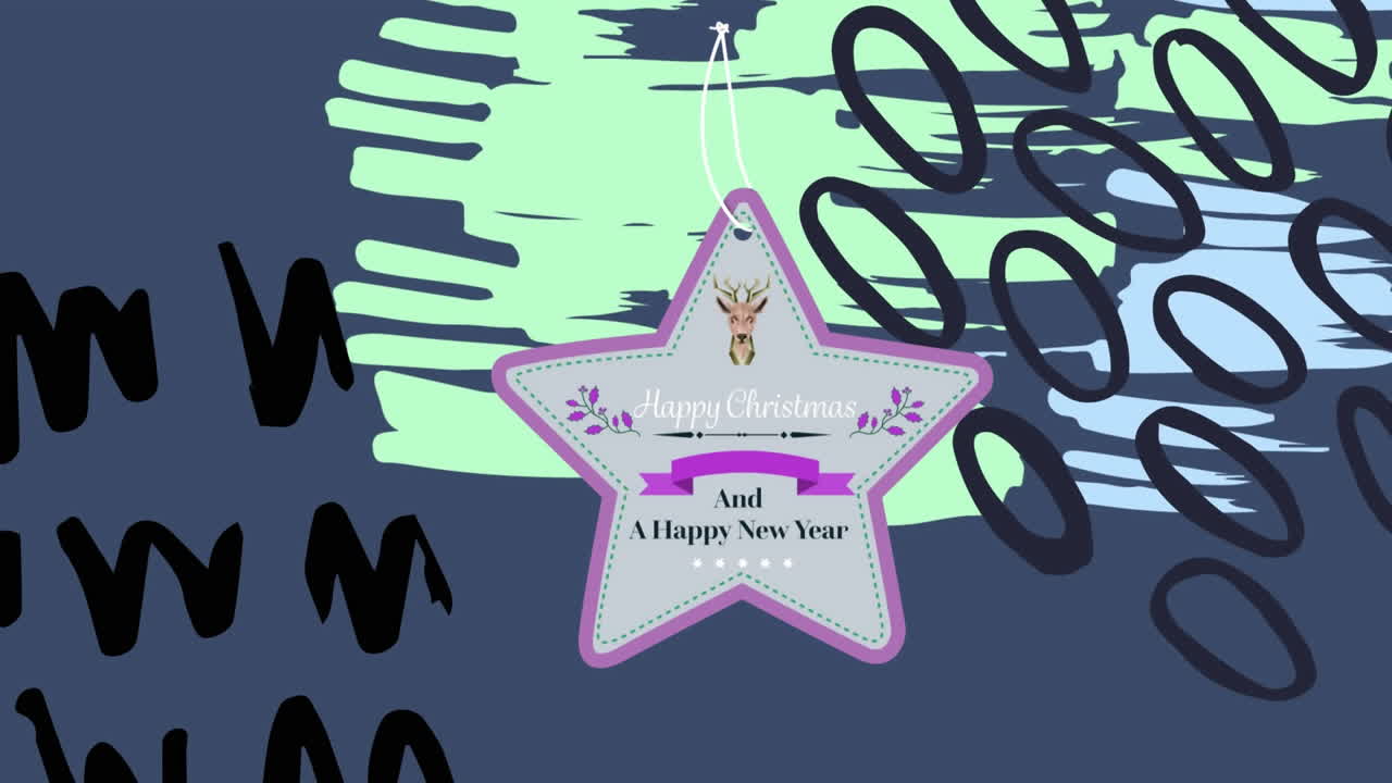 animación de felicitaciones de navidad en la etiqueta sobre un fondo animado colorido