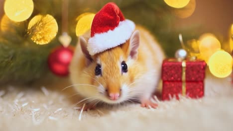 cute rat wearing a santa hat for christmas