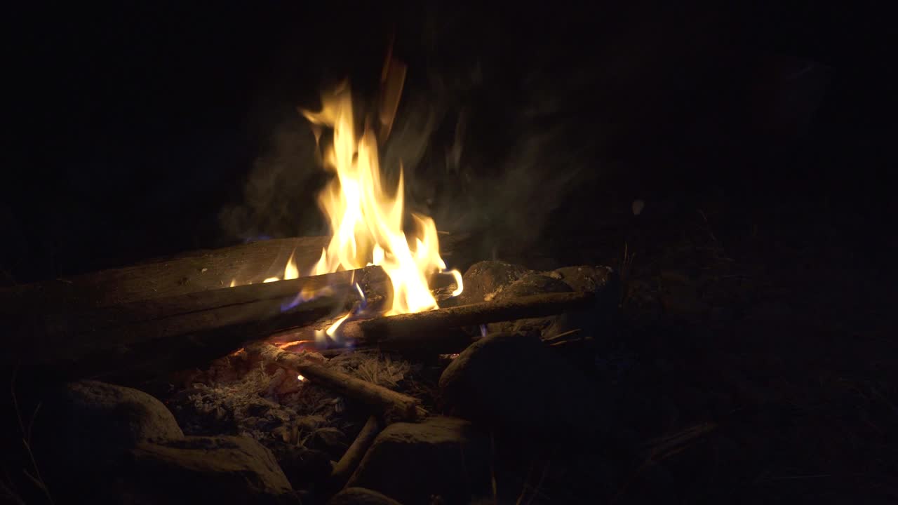 4k imágenes de hoguera quemando árboles por la noche.