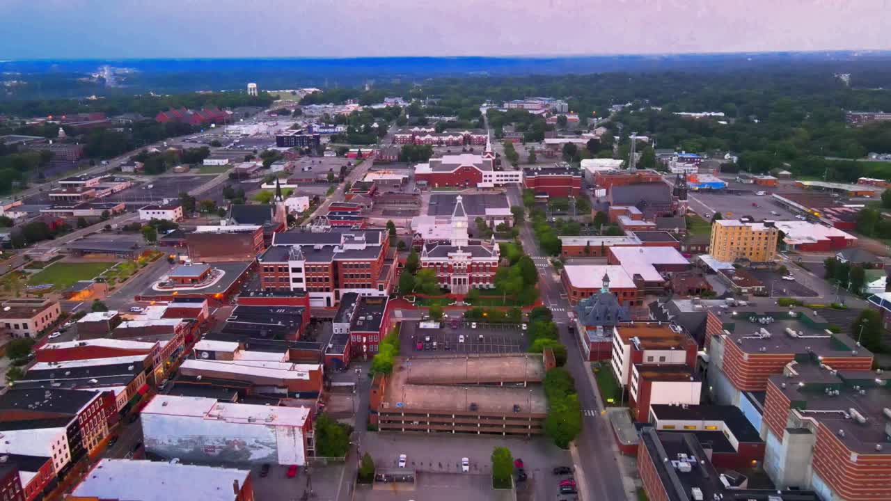 Aerial View of a Small Town at Sunset