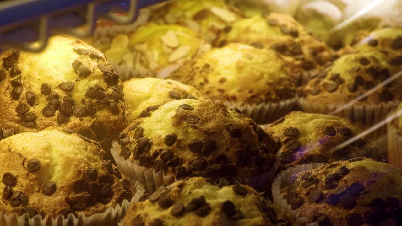 Primo piano di muffin al cioccolato colorati