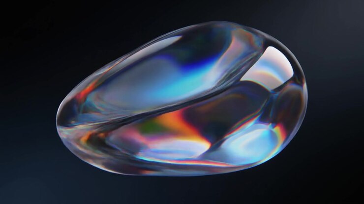 Esfera Líquida Iridescente Abstrata Flutuando no Espaço Escuro