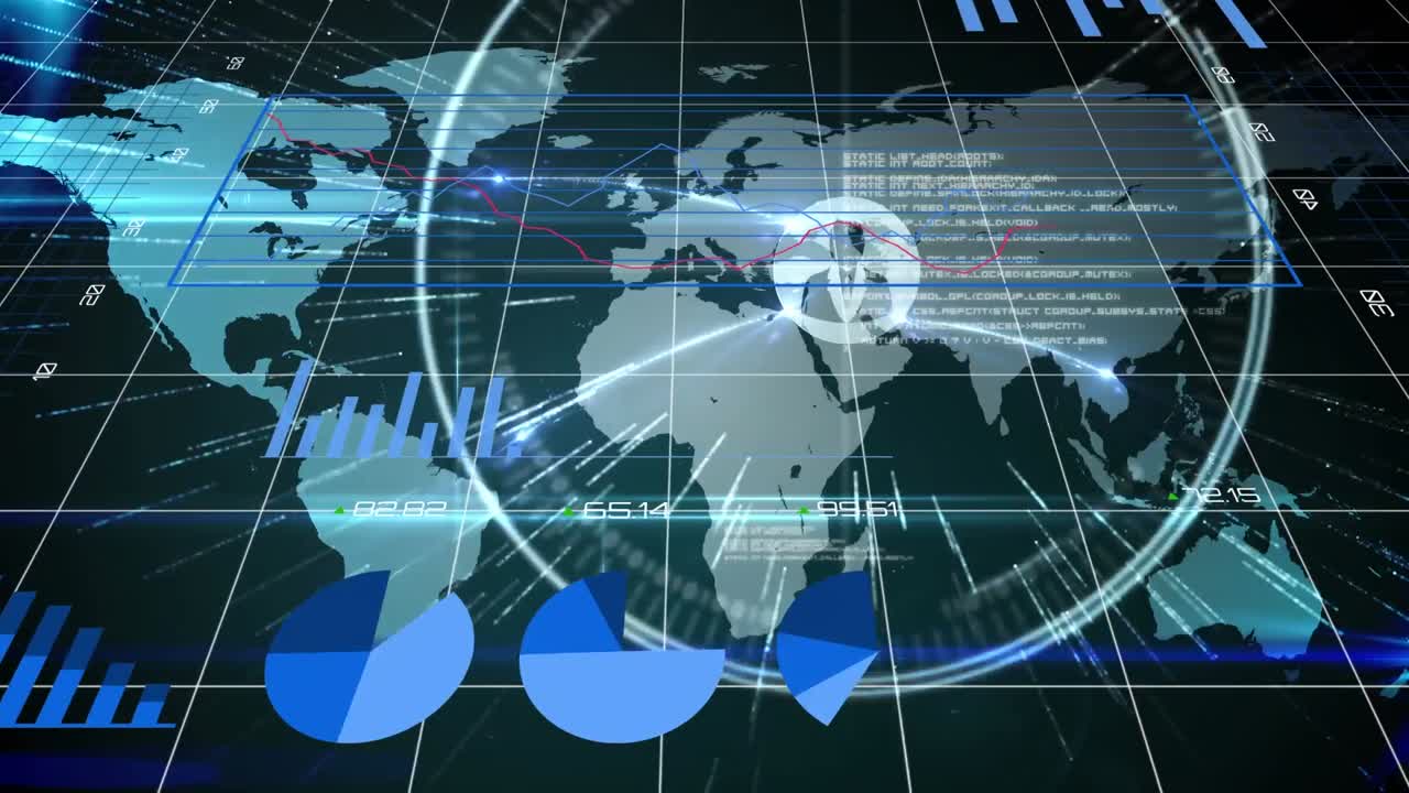 세계 지도와 그리드에 대한 통계 및 데이터 처리의 애니메이션