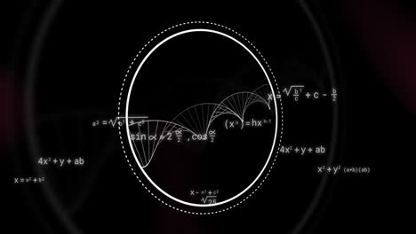 animation of dna strand and data processing over black background