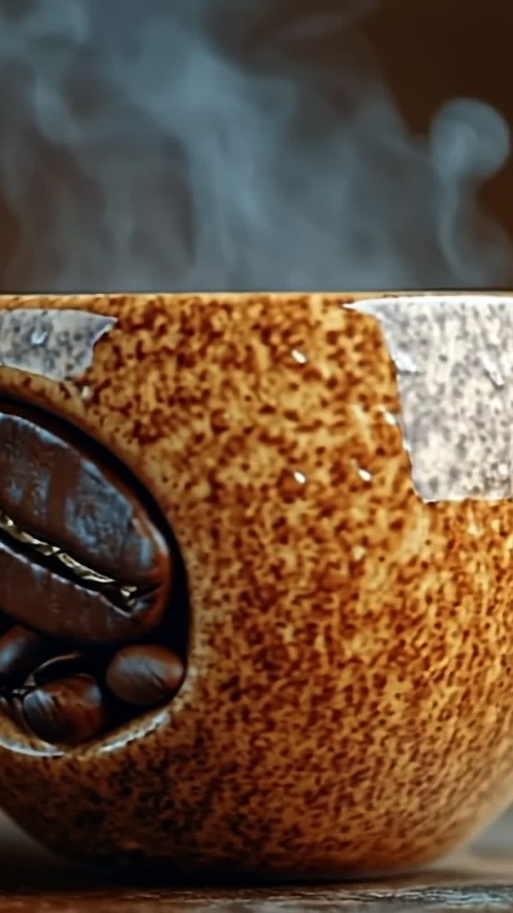 Warm coffee cup with steam rising. A warm cup filled with steaming coffee sits on a wooden surface, inviting a moment of relaxation and enjoyment.